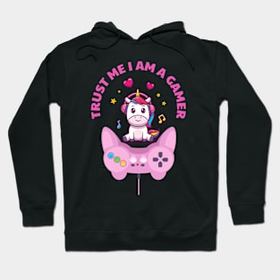 Trust Me I Am A Gamer - Light Pink Unicorn Design With Controller Hoodie